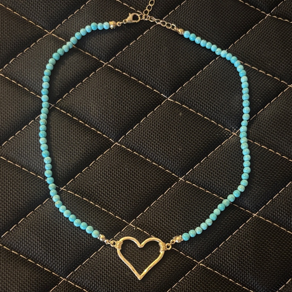 Turquoise Bead Beaded Heart Necklace